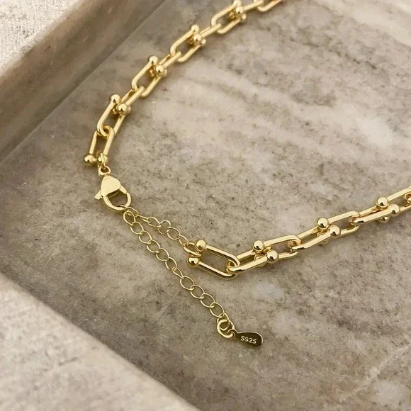 925 Sterling Silver U Link Necklace Chunky Link Necklace Modern Necklace - Picture 7 of 8